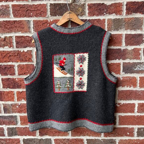Vintage Marisa Christina Cute Holiday Skiing Wool Sweater Vest Sz L - Picture 2 of 5